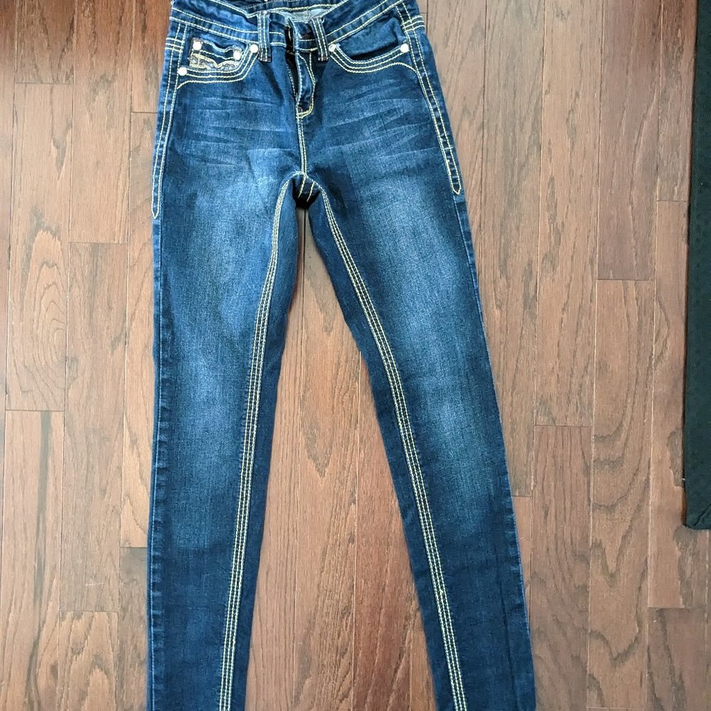 Rebel Soul Women Jeans Sz 2 Skinny Thick Stitch  Bling Rhinestone